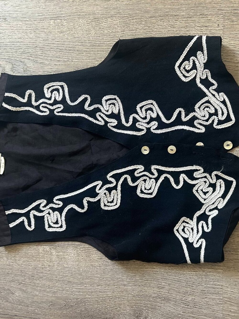 Sickest Vintage Black Embroidered Western Vest White Scroll Detail